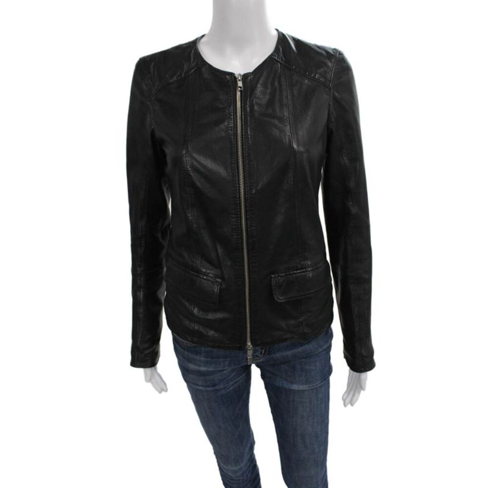 Bully Women Motorcycle Leather Jacket Black Vera Pelle Zip Size 42